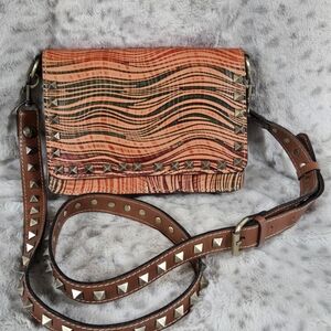 Patricia Nash 'Wavy Striped Hermosa', Orange and Brown Crossbody Bag